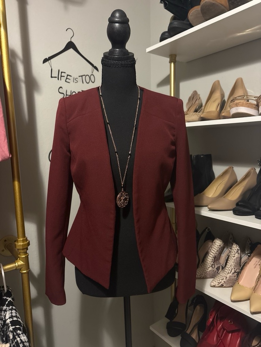 Women's Open-Front Burgundy Blazer Jacket